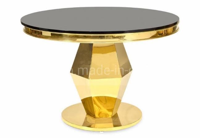 Luxury Gold Color Stainless Steel Black Glass Dining Table