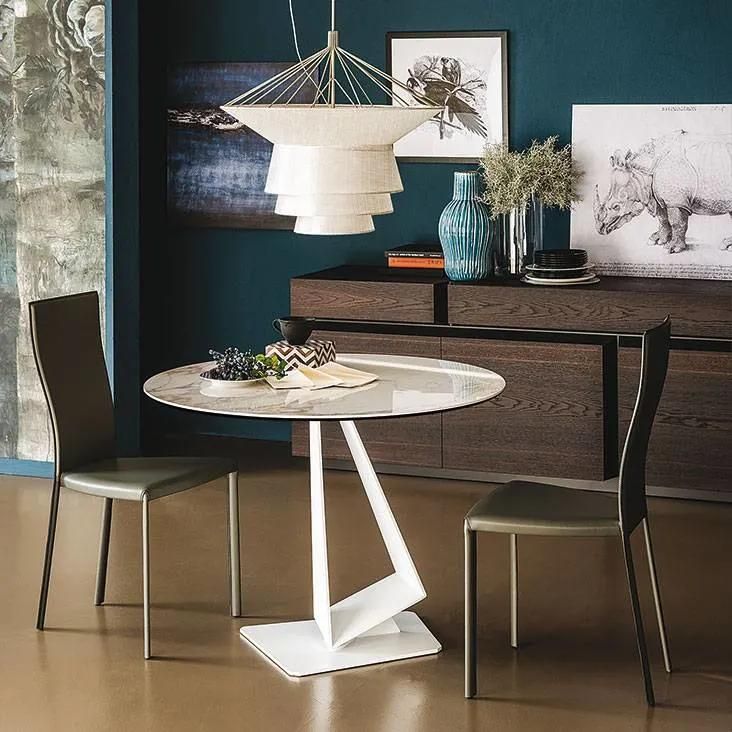 Cfd-10b Dining Table //Ceramic or Marble Top//Metal Coating Base