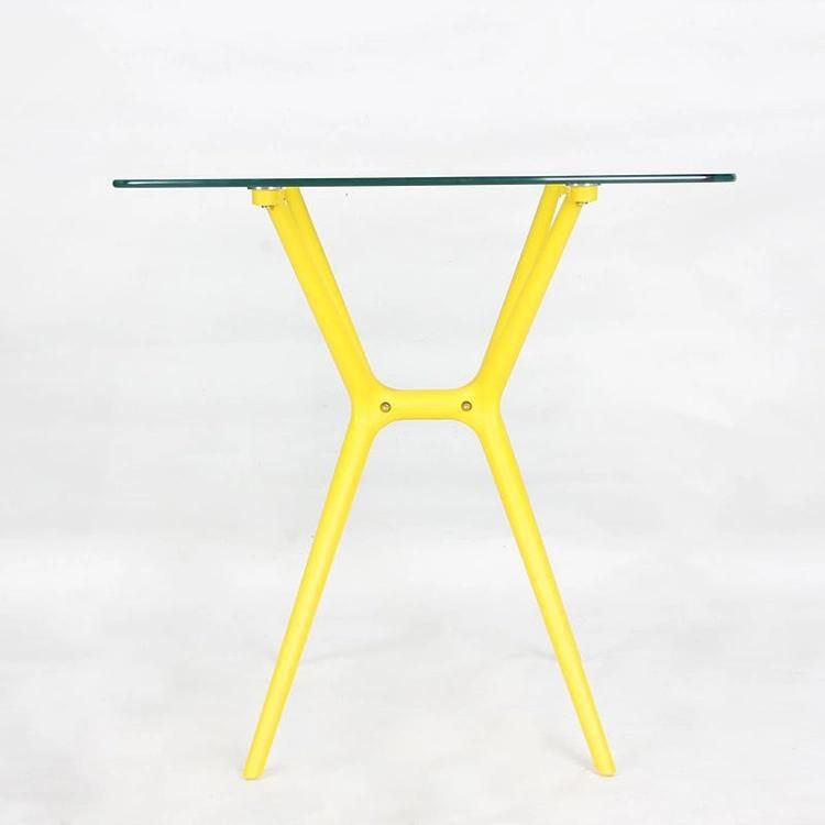 China Wholesale Furniture Table De Bar Bois Balcony Living Room Square Yellow Plastic Legs Casting Glass Home Decor Table