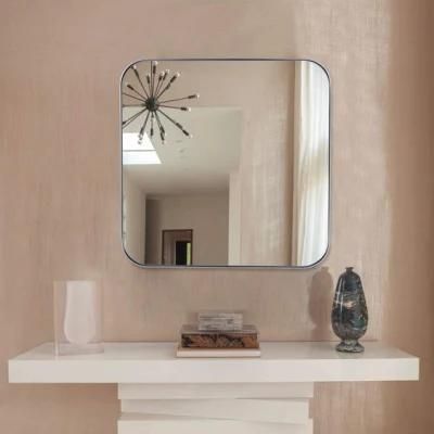Silver Brushed Square Metal Framed Mirror Wall Mirror Hanging for Modern Home Decoration Luxury Interior Salon Hotel Bathroom Mirror
