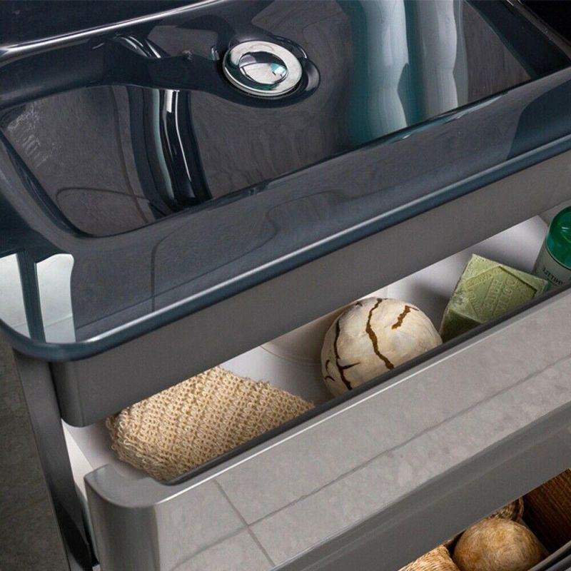 Newbold Dark Grey Gloss Bathroom Wall Hung Vanity Unit Grey Glass Basin 60cm