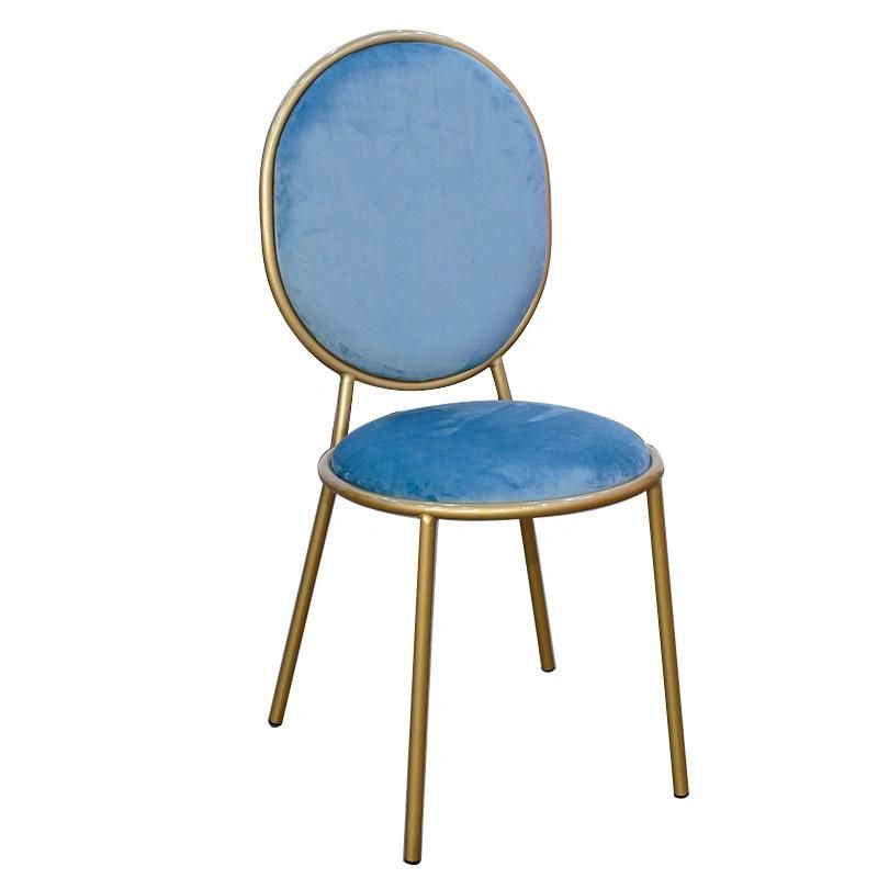 Hot European Style Vanity Sweet Shop Furniture Ellipse Back Makeup Stool Fabric Velvet Material Gold Legs Four Legs Chair