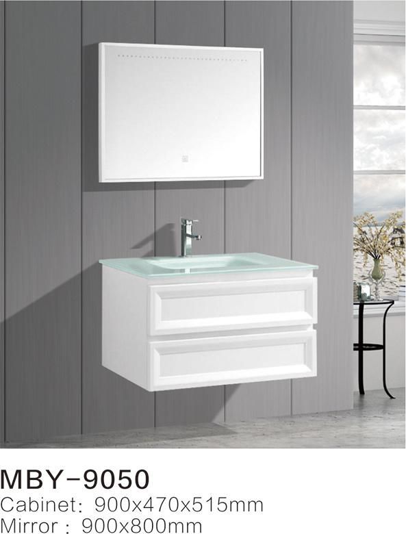 Hotel European Modern Wall-Hung PVC Bathroom Vanity with Glass Basin Top