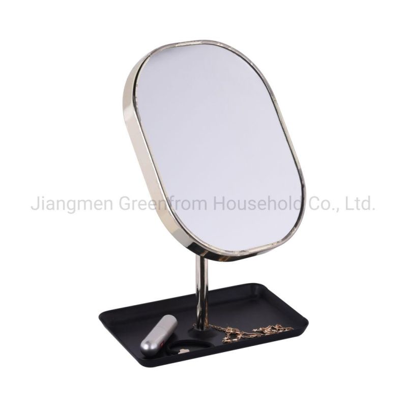 Gold Square Table Vintage Makeup Mirror with Storage Tray