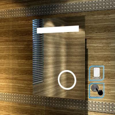 Sally 500X700X35mm Vertical Wall Mounted Stainless Steel Glass LED Mirror with Magnified Mirror for Bathroom Hotel Salon