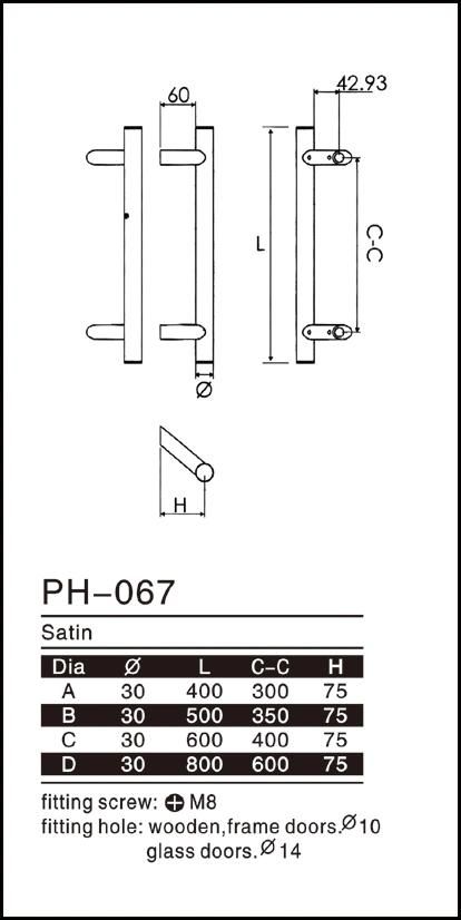 Factory Door Hardware Accessories Stainless Steel Pull Handle Glass Door Handle (pH-067)