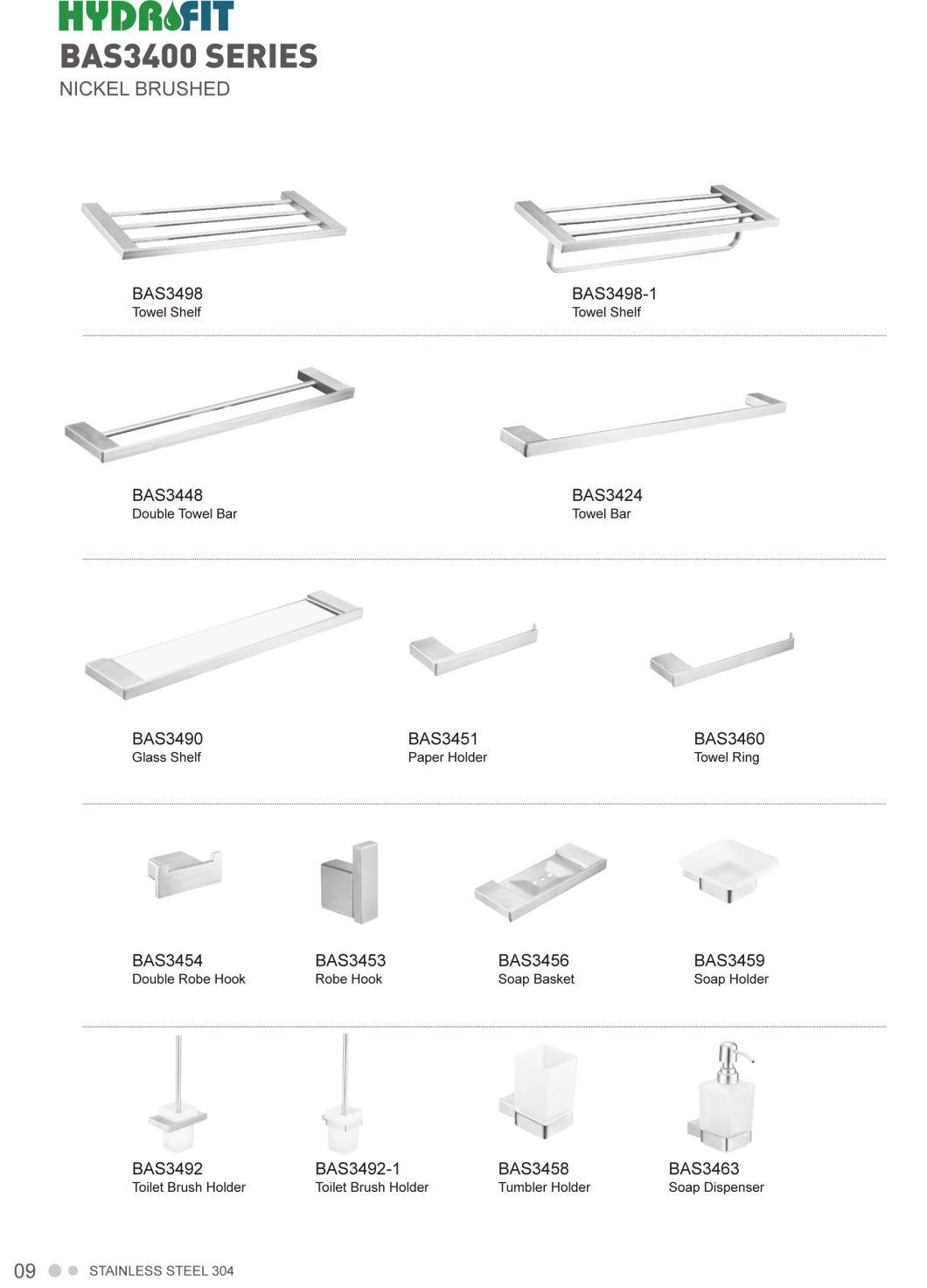 Stainless Steel 304 Bathroom Accessories High Quality Nick Brushed Glass Shelf (BAS3490)