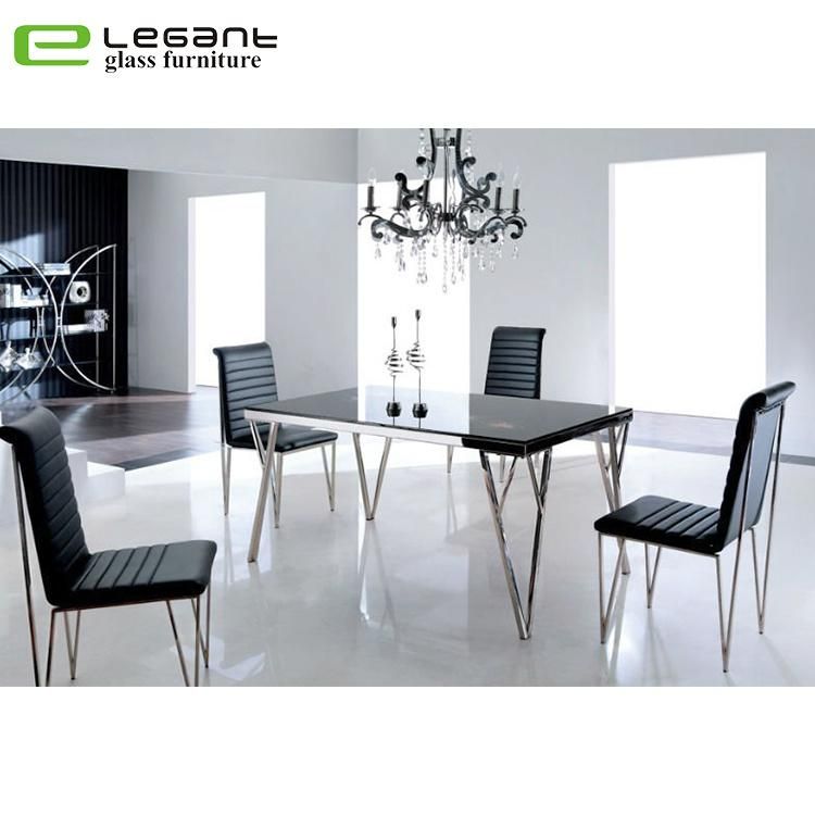 Glass Top Stainless Steel Frame Mirrored Dining Table