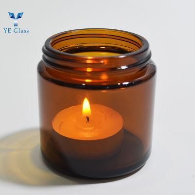 Round Empty Amber Glass Candle Holder