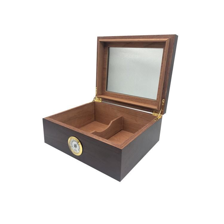 Desktop Humidor Case Holds 25-50 Cigar, Tempered Glass Top Display, Handcraft Spanish Cedar Wood Storage Box with Divider, Humidifier and Hygrometer Cigar Box