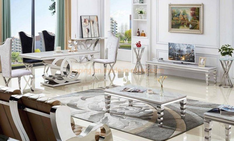Modern Brown Coffee Table Household Modern Dinner Stainless Steel Marble Dining Table Wedding Party