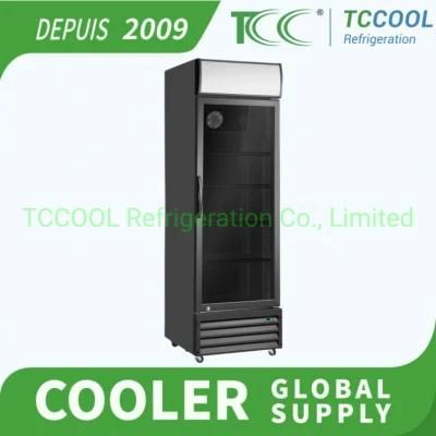 Ksa, Saudi Arabia, Black Single Door Commercial Glass Display Showcase Drink Coolers Upright Fridge Refrigerators for Sale