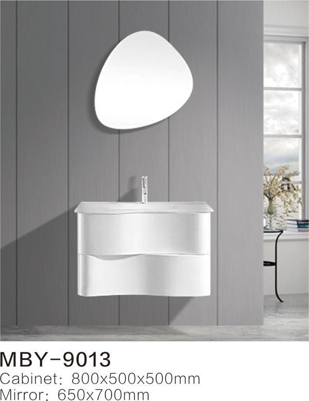Hot Sell New Design Big Market White Color Painting Wall Mounted Two Drawers LED Mirror PVC Bahtroom Vanitt Cabinet Furniture with Glass Basin or Ceramic Sink