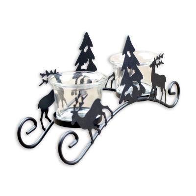 Christmas Santa Sleigh Deer Glass Candle Holders