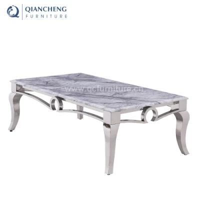 Luxury Stainless Steel Marble Top Square Coffee Table Set