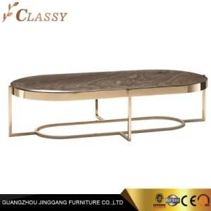Luxury Marble Coffee Table with Golden Polished Stainless Steel Base