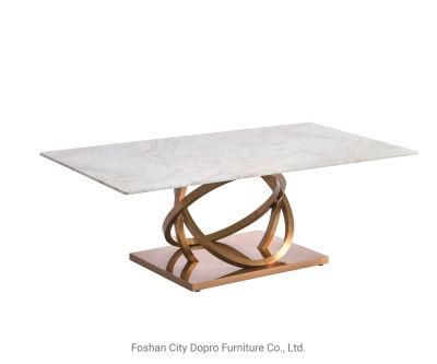 Stainless Steel Cross Ring Rose Gold Base Post Coffee Table with Glass Top