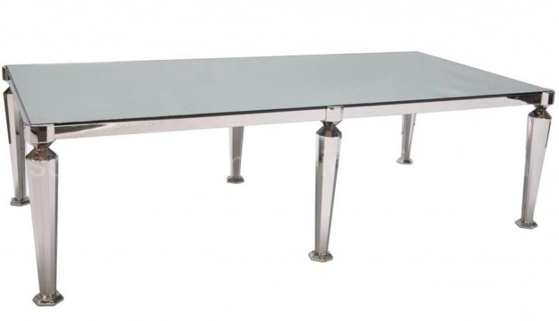 Modern Silver Metal Leg And Tempered Glass Top Dining Table