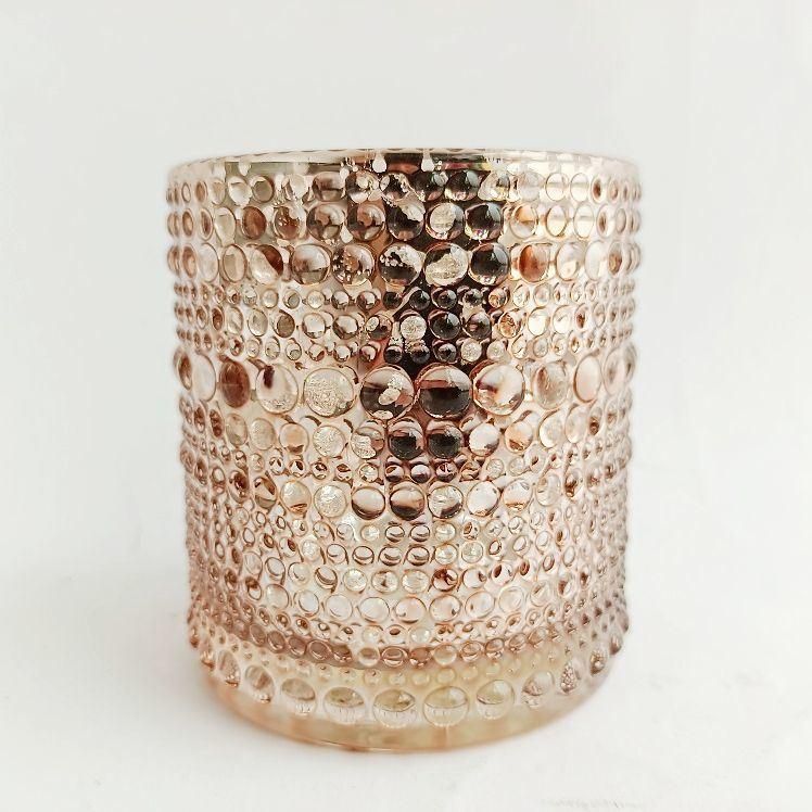 Round Rose Gold Votive Candle Holders, Mercury Glass Tealight Candle Holders, Jar Candle Holder Bulk with Speckled for Table Centerpiece, Wedding Decoration