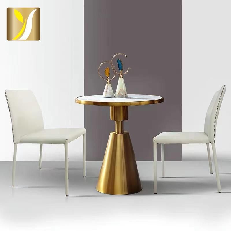 Contemporary Simple Style Home Furniture Gold Color Stainless Steel Base Marble Top Side Table