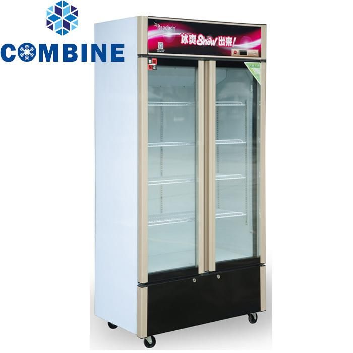 Double Glass Door Display Freezer Commercial Vertical Showcase Refrigeration
