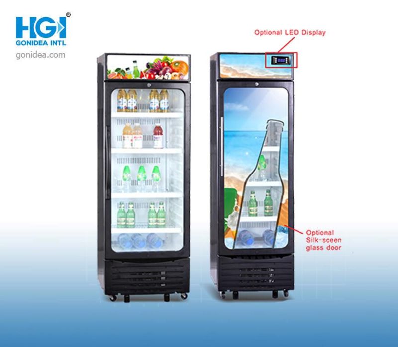 310L Single Glass Door Upright Display Showcase Refrigerator Hsc-310