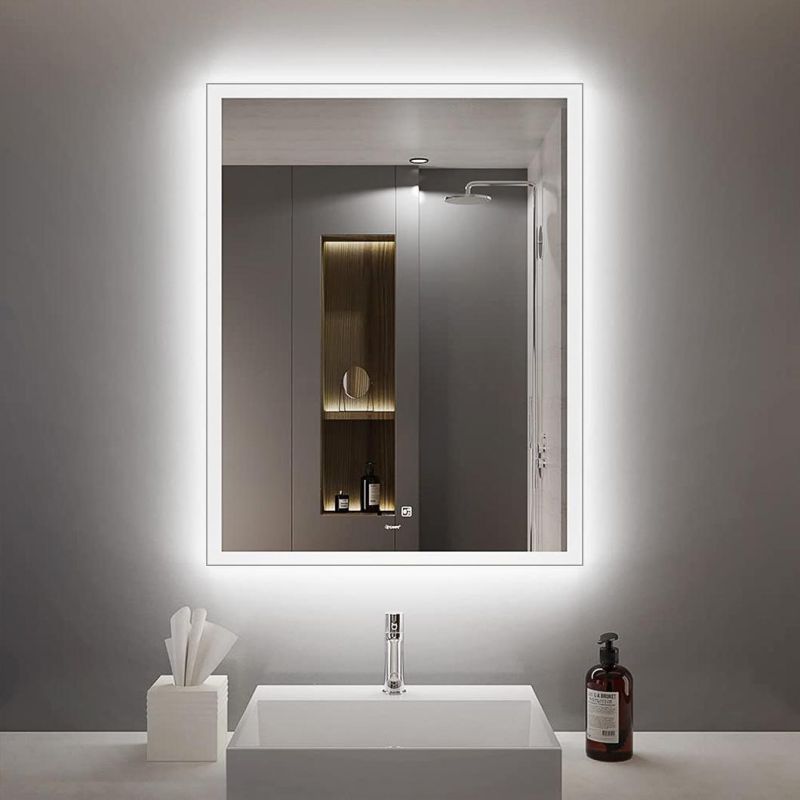 LED Backlit Glass Bath Mirror with LED Lights Luxury Wash Basin LED Smart Mirror with Fitness Touch Screen