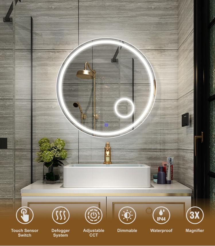 Hotel Furniture Bathroom Products Mirror with LED Lights Smart Touch Anti Fog with Magnify