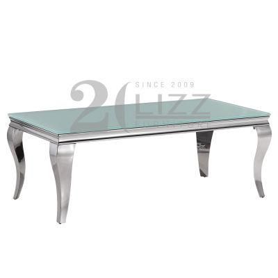 Unique Simple Design Modern Home Furniture Water Blue Glass Dining Table for Restaurant