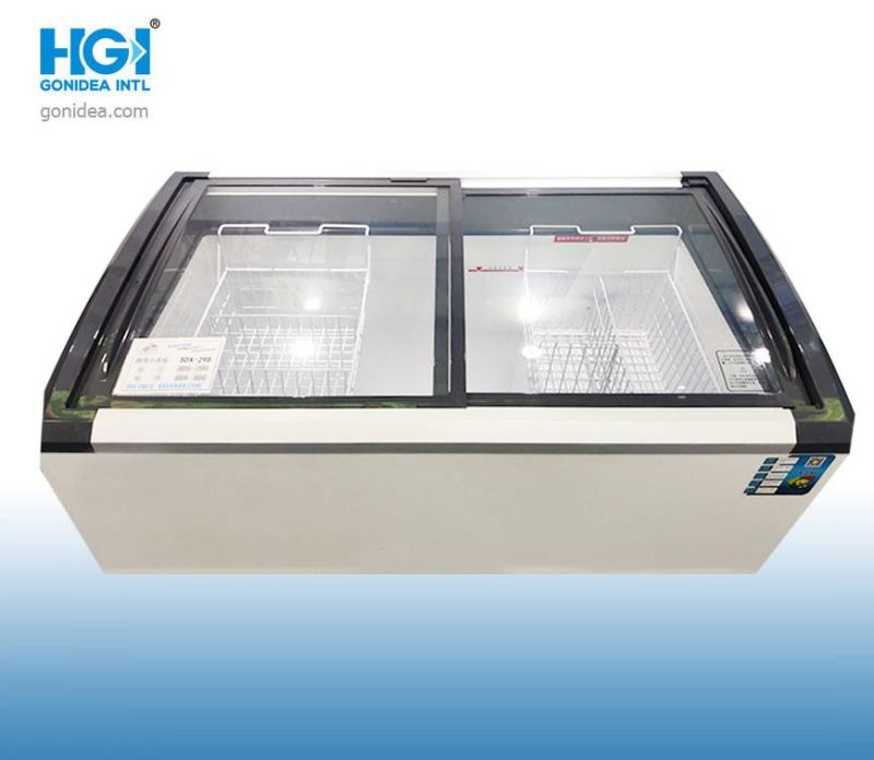 Commercial Curved Glass Ice Cream Chest Freezer Showcase 298L