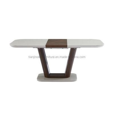 High Gloss Beige Painting Home Furniture MDF Extension Dining Table with High Gloss Glass