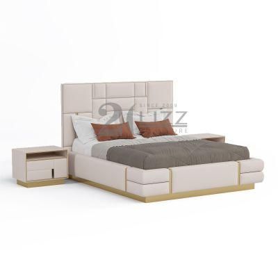Popular European Style Gold Metal Wood Furniture Modern King Size Bed with Cabinets Set