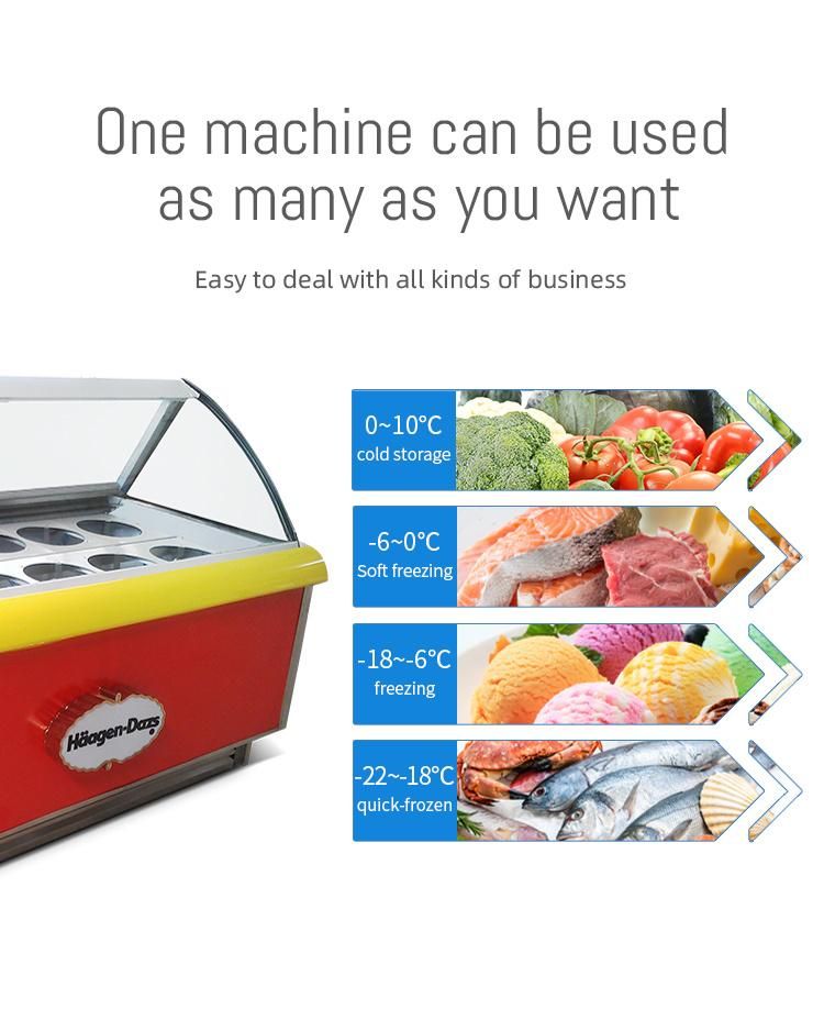 Commercial Deep Batch Ice Cream Counter Freezer Display Showcase