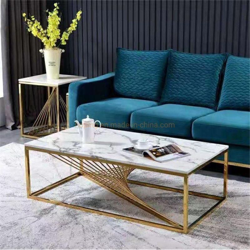 Modern Home Restaurant Furniture Set Special Metal Stainless Steel Marble Dining Room Table White Board Top Wedding Chair Table Assembly Table