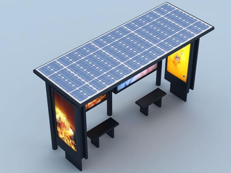 Rain Shelter Tempered Glass Bus Stop Shelter Bus Stop Metal Frame Solar Power Bus Shelter