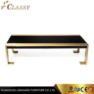 Luxury Home Living Room Coffee Table in Golden Stainless Steel Legs with Black Wood Top