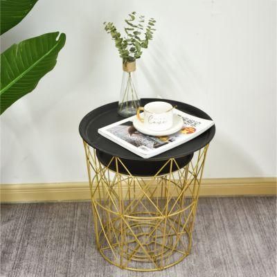 Luxury Style 2 Sets Gold Geometric Woven Frame Tray Table Side Table in Living Room