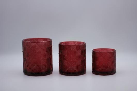 Glass Candle Holder with Various Color and Different Embossed Pattern