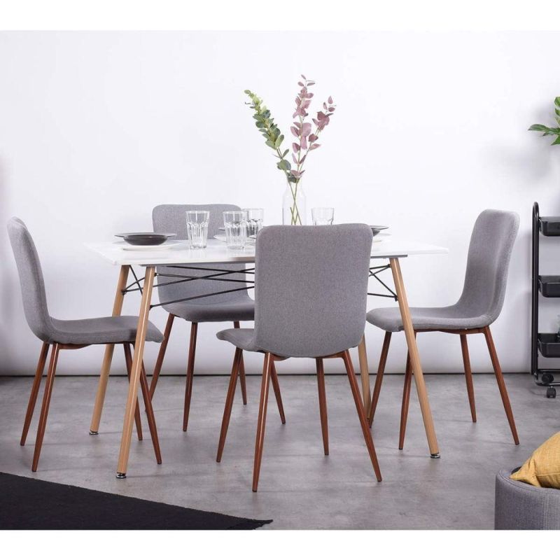 Chinese Modern Dining Room Furniture Rectangular Glass Top Dining Table with Metal Legs