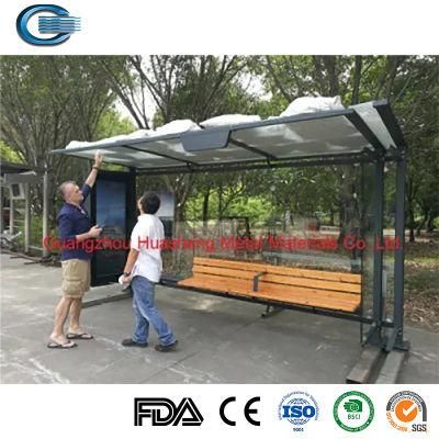 Huasheng Small Bus Stop Shelters China Bus Shelter Manufacturer Galvanized Steel Bus Stop Shelters with Advertising Light Box Design