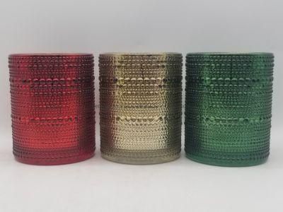 Xmas Glass Candle Holder with Patterns on Outside in Different Colours