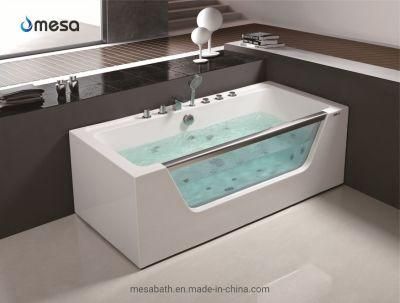 Popular Acrylic Rectangle Shared Whirlpool Bathtub with Tempered Safety Glass