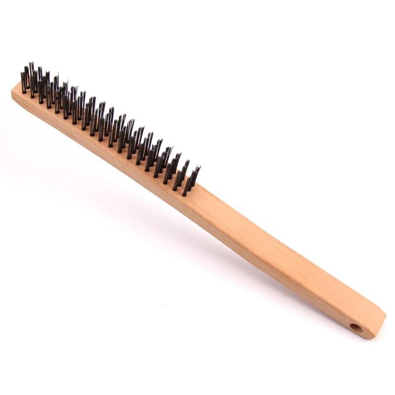 Long Wood Handle Steel Bristle Brush Set Wire Brush 3*19 Rows 14 Inch