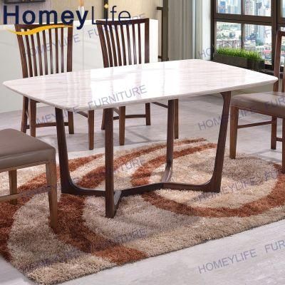 Economic Household Apartment Meeting Furniture Ash Wood Base Marble Top Dining Table