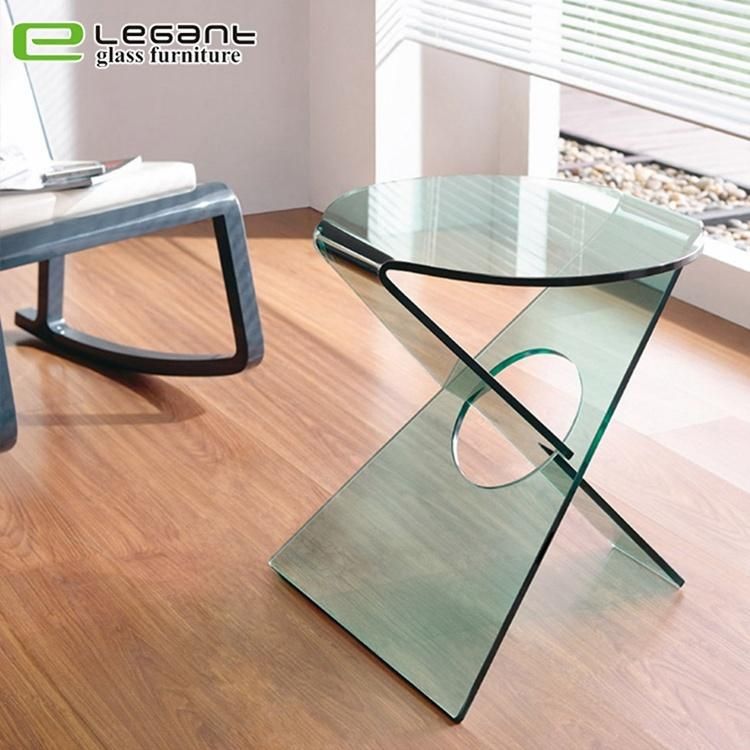 European Style Modern Clear Curved Glass Side Table Design