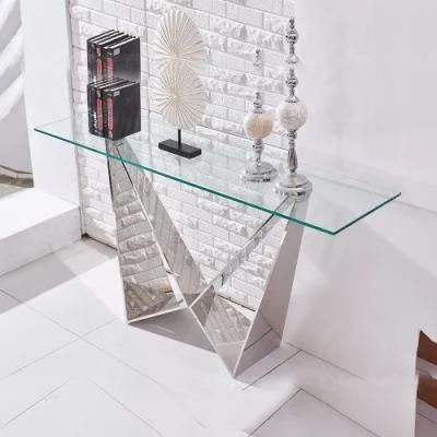 Glass Console Tables Living Room Furniture Stainless Steel Mirrored Hallway Console Table