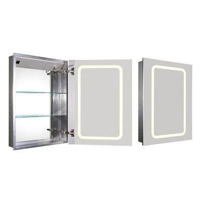 Double Door Mc008 Aluminum Medicine Cabinet with Mirror Bathroom Lighted Mirror Cabinet with Adjustable Glass Shelves Recessed or Surface Mounting