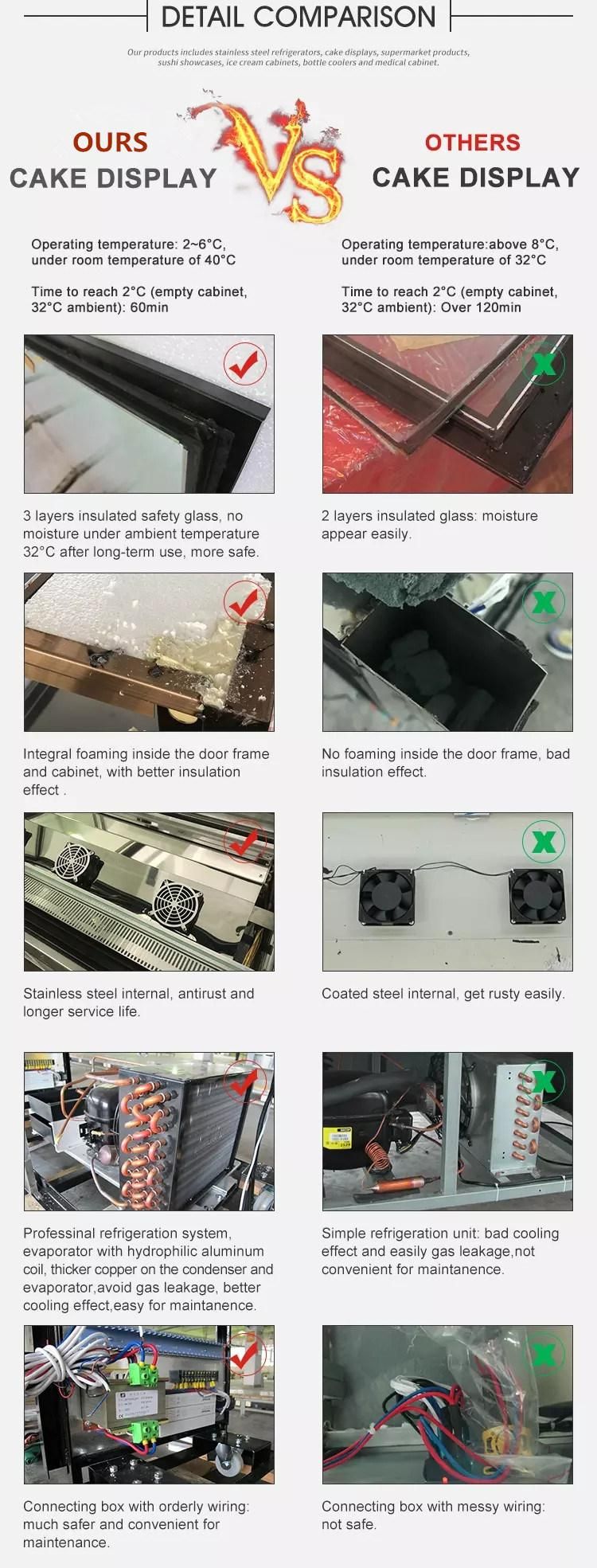 Fan Cooling Cake Showcase Display Chiller with LED Lights