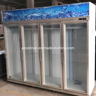 Hot Sale Glass 4 Door Beverage Display Freezer/Beer Display Cooler/Refrigerating Showcase