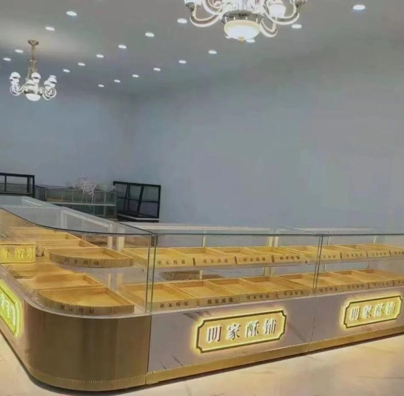 Bakery Shop Display Rack for Bread with LED Lights and Tempered Glass Door